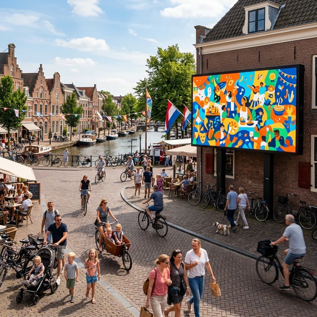 Stadsplein met publieke media-objecten